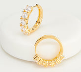 Diamonique Sterling Silver Goldclad 5 Round cut Stone Hoop Earrings, 3/4"